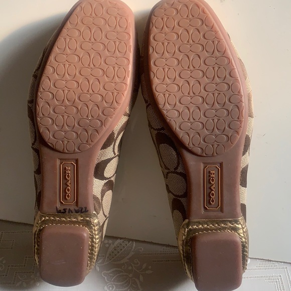 Y2K COACH SIGNATURE SUMMER FLATS DRIVING LOAFERS 6M MONOGRAM JACQUARD GOLD KHAKI - Picture 8 of 14